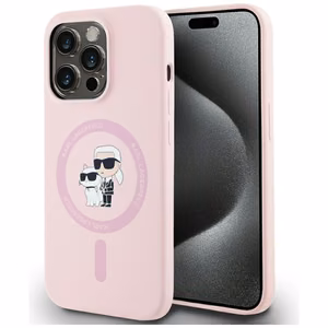 Karl Lagerfeld Silikoninen Karl&Choupette MagSafe Suojakuori iPhone 14 Pro Max:lle - Vaaleanpunainen