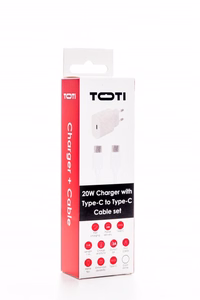 SEEK TOTI 20W Type-C PD verkko pikalaturi Type-C – Type-C 1 m PVC datakaapelilla 3A, valkoinen