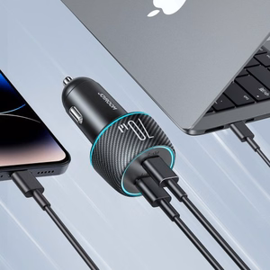 2x USB C 70W auton laturi LED-taustavalaistuksella Joyroom JR-CCN02 - musta
