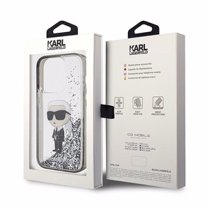 Karl Lagerfeld Liquid Glitter Ikonik suojakuori iPhone 15 Pro:lle - läpinäkyvä