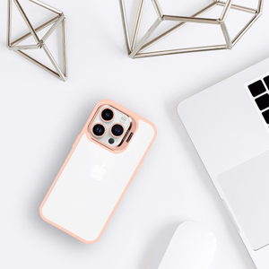 Tel Protect Kickstand Suojakuori + kameran lasi (linssi) iPhone 15 Prolle vaaleanpunainen