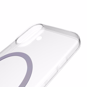 Puro Lite Mag TPU+PC suojakuori MagSafe-yhteensopiva iPhone 17:lle - läpinäkyvä vaaleanpunaisella renkaalla