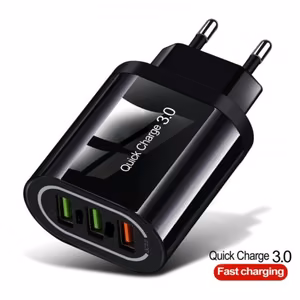 Laturi QC3.0 Quick Charge, musta (3xUSB / 3.1A)