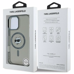 Karl Lagerfeld IML Metal Choupette Head MagSafe iPhone 16 Pro Suojakuori - Musta