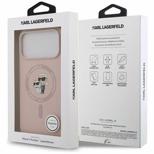 Karl Lagerfeld Silikoninen Karl&Choupette Ring MagSafe Suojakuori iPhone 17 Pro Max:lle - Vaaleanpunainen