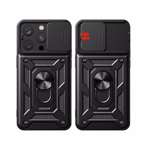 Hybrid Armor Camshield Suojakuori jalustalla ja kamerasuojalla iPhone 15 Pro:lle - vaaleanpunainen