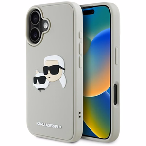 Karl Lagerfeld HC 3D Rubber Double Heads Suojakuori iPhone 16:lle - beige