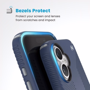 Speck Presidio2 Grip -suojakuori MagSafe- ja ClickLock-tuella iPhone 16:lle, Coastal Blue/Dust Grey