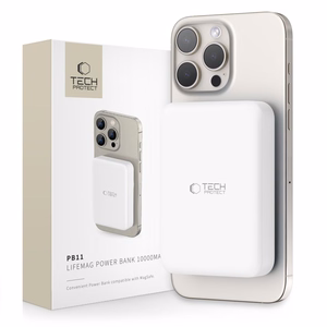 Tech-Protect LifeMag PB11 Powerbank MagSafe 10000mAh 15W USB-C-portilla - valkoinen + USB-C-kaapeli