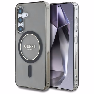 GUESS HC Magneettinen IML Glitter Circle Suojakuori Samsung Galaxy S25 Musta