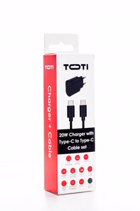 SEEK TOTI 20W Type-C PD verkko pikalaturi Type-C – Type-C 1 m PVC datakaapelilla 3A, musta