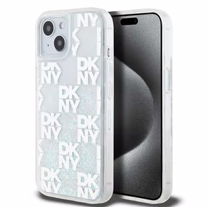 DKNY Liquid Glitter Multilogo Suojakuori iPhone 15 / 14 / 13:lle - valkoinen