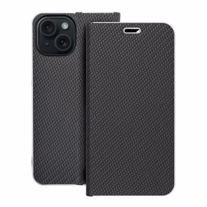 Läppäsuojakuori iPhone 15:lle Luna Book Carbon musta
