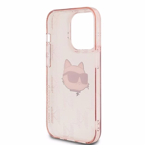 Karl Lagerfeld IML Choupette Head & Monogram suojakuori iPhone 14 Pro Max:lle - vaaleanpunainen