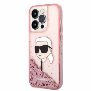 Karl Lagerfeld Glitter Karl's Head suojakuori iPhone 14 Pro:lle - vaaleanpunainen