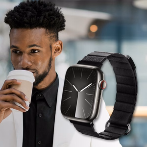 Crong Eclipse magnetic eco-leather strap for Apple Watch 44 / 45 / 46 / 49 mm, black