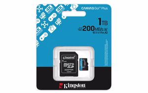 Kingston memory card 1TB microSDXC Canvas Go Plus Gen4 200MB/s A2 U3 V30 + adapter