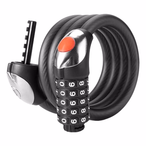 Rockbros RKS531 polkupyörän lukko 5-numeroisella koodilla, teräsvaijerilla, 180 cm, LED-valaistuksella - musta