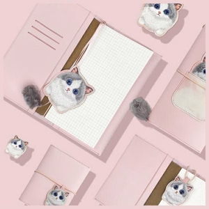 NIMMY setti 2in1 muistikirja + kynä BIG EYED PET 2.0 Kissa vaaleanpunainen