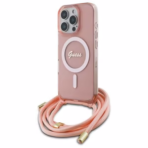 Guess Crossbody Cord Script MagSafe Suojakuori iPhone 16 Pro Max:lle - vaaleanpunainen