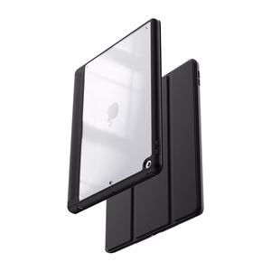 Crong PrimeFolio case for iPad 10.2" (2019–2021), with stand and Apple Pencil holder, black and clear