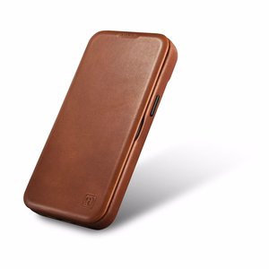 iCarer CE Öljyvaha Premium Nahka Folio Case iPhone 14 Plus magneettinen flip tapauksessa MagSafe ruskea (AKI14220707-BN)