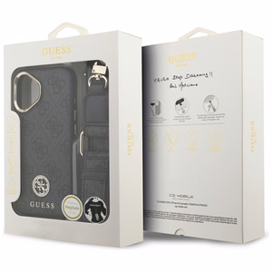 Guess 4G Strass Logo & Big Strap Metal Buttons MagSafe Suojakuori iPhone 17:lle musta