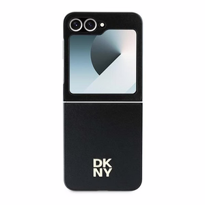 DKNY Nahkainen Metal Stack Logo Suojakuori Samsung Galaxy Z Flip 6:lle - Musta