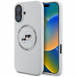 Karl Lagerfeld suojakuori iPhone 16:lle MagSafe-tuella KLHMP16SSKCHTCE (Silicone KC Heads) - beige