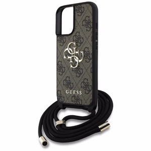 Guess 4G Big Logo Cord Strap Crossbody suojakuori iPhone 16 Plus:lle - ruskea