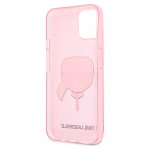 Karl Lagerfeld Glitter Karl's Head Kotelo iPhone 13 mini - vaaleanpunainen