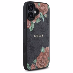 Guess GUHMP16SP4ROPEMCK iPhone 16 6.1" Musta/Musta Kova Suojakuori 4G Flowers Print MagSafe
