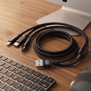 Blavec Trixo punottu kaapeli - USB - 2xType C + Lightning - QC 18W PD60W 3A 1,3 m (CTR-U2CL3B13) musta