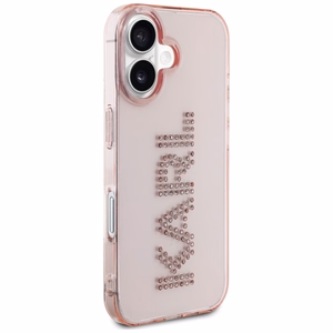 Karl Lagerfeld IML Rhinestones Logo iPhone 16 Suojakuori - Vaaleanpunainen
