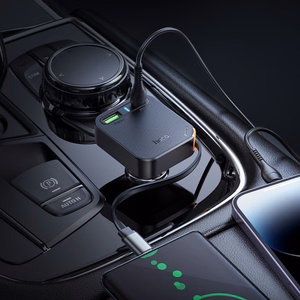 Autolaturi Hoco sisäänvedettävällä kaapelilla 2 x USB C + USB A QC PD 65W NZ18 musta