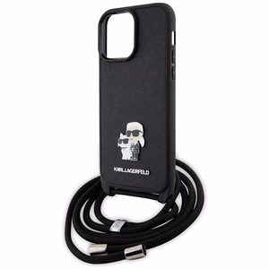 Karl Lagerfeld KLHCP14XSAKCPSK case for iPhone 14 Pro Max 6.7" hardcase - black Crossbody Saffiano Metal Pin Karl&Choupette