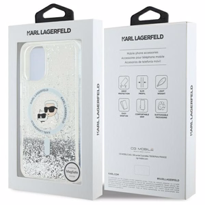 Karl Lagerfeld Suojakuori iPhone 16 6.1 KLHMP16SLGKCSGH Läpinäkyvä Kova Liquid Glitter Karl ja Choupette Head MagSafe