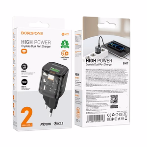 Borofone Wall charger BN17 Sunlight - USB + Type C -  QC 3.0 PD 20W 3A black