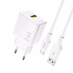 Dudao A23TEU 2,4A GaN USB-A seinälaturi USB-A - USB-C kaapelilla valkoinen