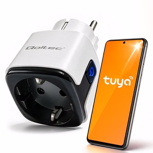 Qoltec 52710 älykäs Wi-Fi-pistorasia 16 A ajastimella ja energiamittarilla, Tuya/Smart Life/Amazon Alexa/Google Assistant