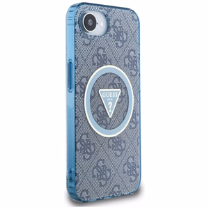 GUESS IML Metal Glitter 4G Circle Triangle MagSafe Alkuperäinen Suojakuori iPhone 17e/16e:lle - Sininen