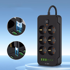 Tech-Protect PC6X6 Jatkojohto 6 Pistoketta 240V + 3xUSB-A + 3xUSB-C 200cm Musta