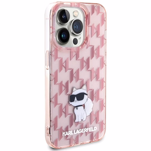 Karl Lagerfeld Monogram Choupette Suojakuori iPhone 15 Pro Max:lle - vaaleanpunainen