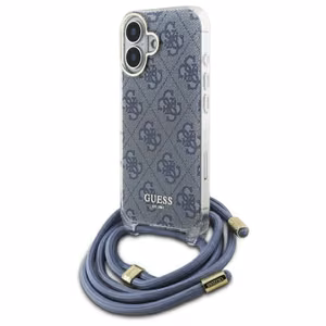 Guess Crossbody Cord 4G Print Suojakuori hihnalenkkillä iPhone 16:lle - sininen