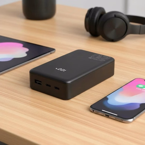 Varavirtalähde 20 000mAh, 1x USB, 2x USB-C, 20W, QC4+, LCD-näyttö, musta