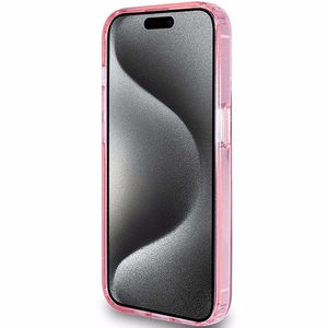 GUESS Suojakuori IPHONE 15 Prolle MagSafe-yhteensopiva GUHMP15LHRSGSP (Glitter Script Logo Ring stand) vaaleanpunainen