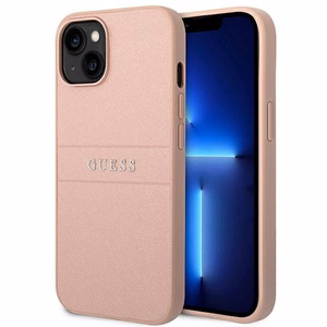 Guess GUHCP14MPSASBPI Saffiano with Metal Logo suojakuori laitteelle iPhone 14 Plus, vaaleanpunainen