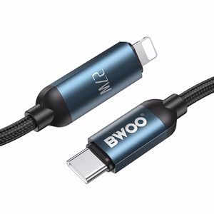 BWOO usb-c Lightning cable 1m 27W with LED display, braided, black