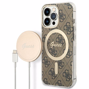 Set Guess GUBPP13LH4EACSW suojakuori + laturi iPhone 13 Pro ruskea/ruskea kova suojakuori 4G Print MagSafe