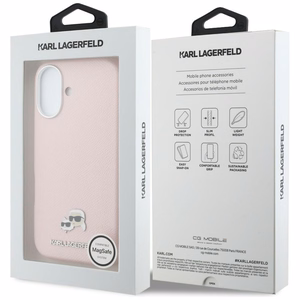 Karl Lagerfeld Karl ja Choupette Head Pins Saffiano MagSafe Suojakuori iPhone 17:lle vaaleanpunainen